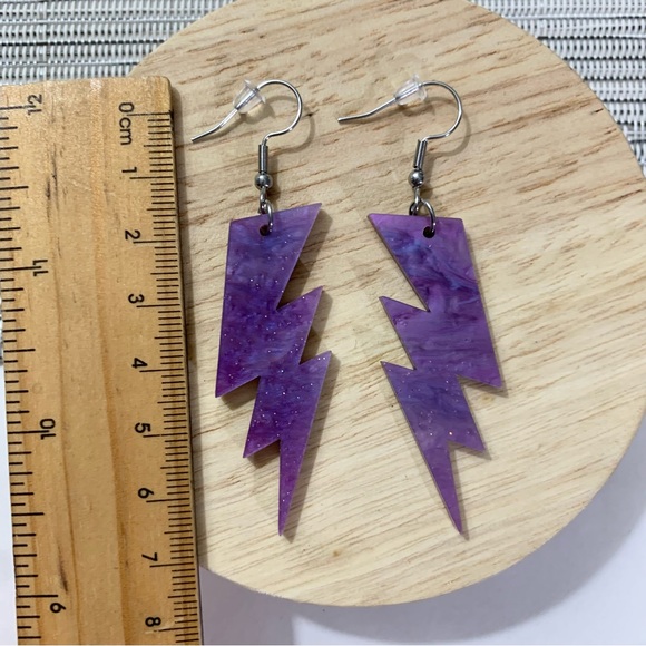 Kopen Australia Purple Lightning Bolt Statement Earrings Acrylic Stainless Steel - Picture 5 of 5